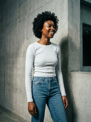 Sinsay - Koszulka z długim rękawem basic - biały