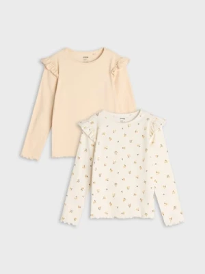 Sinsay - Koszulka z długimi rękawami 2 pack - kremowy