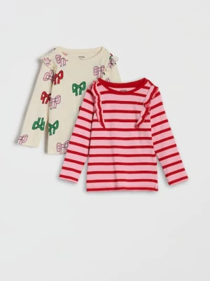 Sinsay - Koszulka z długimi rękawami 2 pack - kremowy