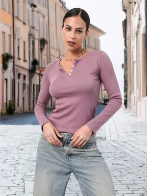 Sinsay - Koszulka z długimi rękawami - fioletowy