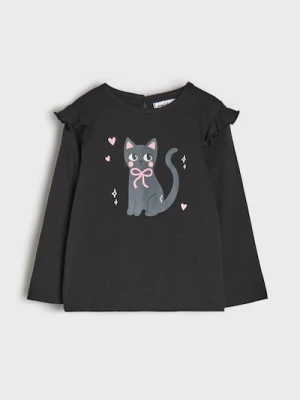 Sinsay - Koszulka z długimi rękawami i ozdobnymi falbanami - czarny