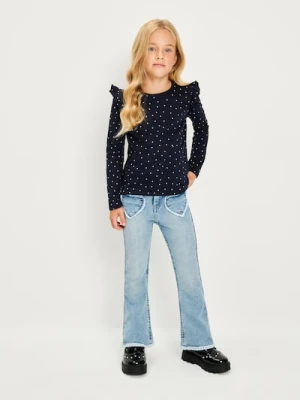 Sinsay - Koszulka z długimi rękawami i ozdobnymi falbanami - granatowy