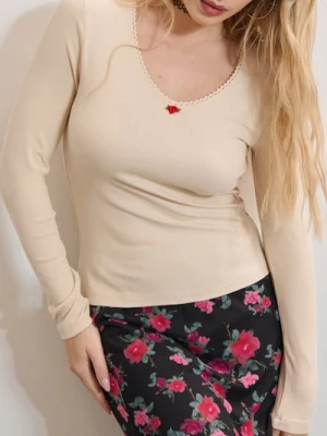 Sinsay - Koszulka z długimi rękawami - kremowy