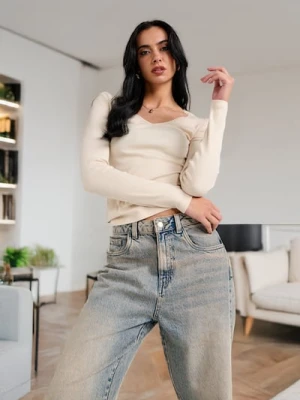 Sinsay - Koszulka z długimi rękawami - kremowy