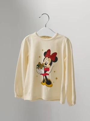 Sinsay - Koszulka z długimi rękawami Minnie Mouse - kremowy