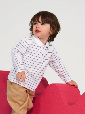 Sinsay - Koszulka z długimi rękawami z kołnierzykiem w paski - biały