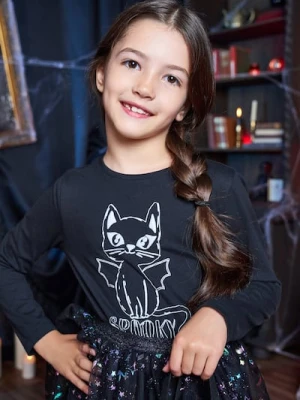 Sinsay - Koszulka z długimi rękawami z motywem halloweenowym - czarny