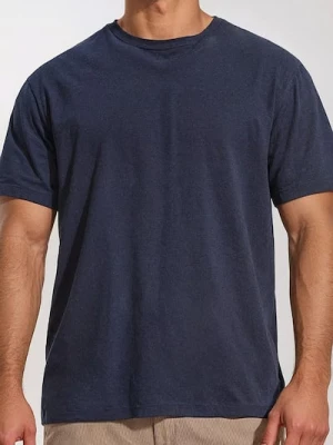 Sinsay - Koszulka z domieszką lnu - granatowy