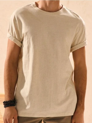 Sinsay - Koszulka z domieszką lnu - kremowy