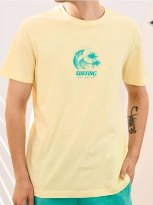 Sinsay - Koszulka z drobnym nadrukiem na przodzie - żółty