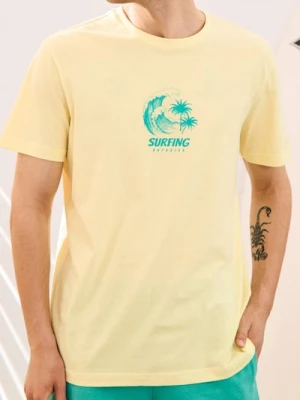 Sinsay - Koszulka z drobnym nadrukiem na przodzie - żółty