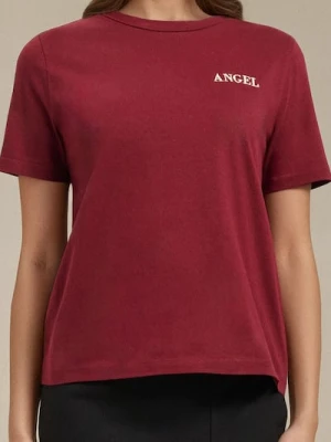 Sinsay - Koszulka z drobnym napisem - bordowy