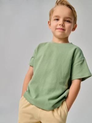 Sinsay - Koszulka z dzianiny strukturalnej ottoman z krótkim rękawem - zielony