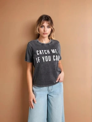 Sinsay - Koszulka z efektem sprania - szary