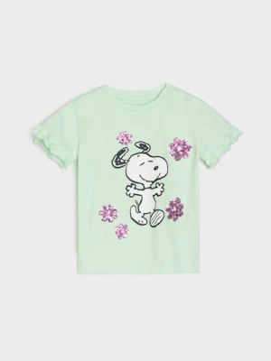 Sinsay - Koszulka z falbanami i cekinami Peanuts - zielony