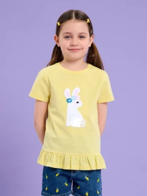 Sinsay - Koszulka z falbanką i cekinową aplikacją - żółty