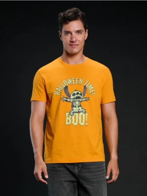 Sinsay - Koszulka z fluorescencyjnym nadrukiem na Halloween Stitch - pomarańczowy