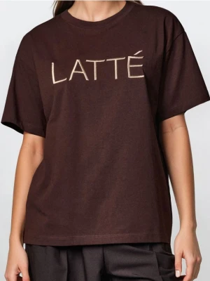 Sinsay - Koszulka z haftowanym napisem - brązowy