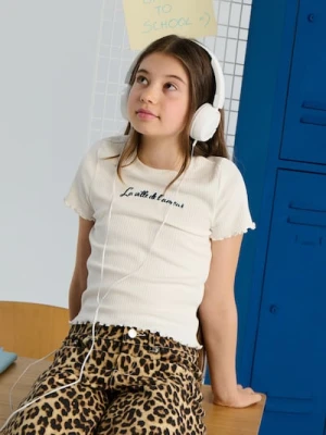 Sinsay - Koszulka z haftowanym napisem - kremowy