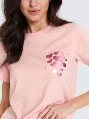 Sinsay - Koszulka z kieszonką - różowy