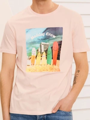 Sinsay - Koszulka z kolorowym letnim nadrukiem - różowy