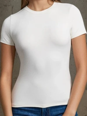 Sinsay - Koszulka z krótkim rękawem basic - kremowy