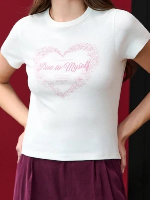 Sinsay - Koszulka z krótkim rękawem - kremowy