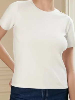 Sinsay - Koszulka z krótkim rękawem - kremowy