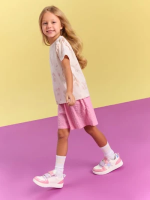 Sinsay - Koszulka z krótkim rękawem z falbankami i motywem królików - różowy