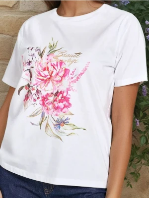 Sinsay - Koszulka z kwiatowym motywem - biały