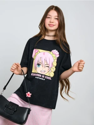 Sinsay - Koszulka z lekkim efektem sprania SmileyWorld® - czarny