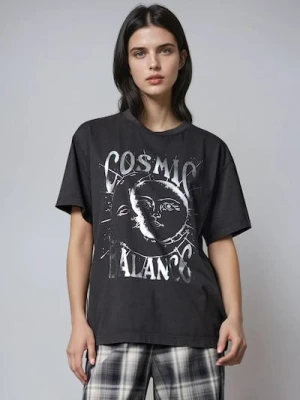 Sinsay - Koszulka z metalicznym nadrukiem - fioletowy