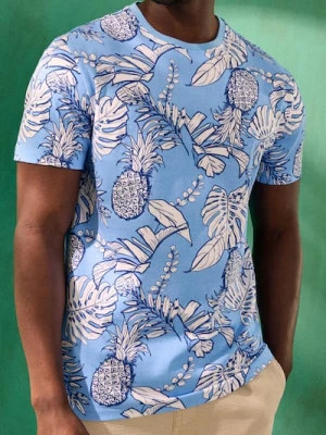 Sinsay - Koszulka z motywem roślinnym - niebieski