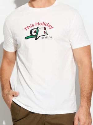 Sinsay - Koszulka z motywem świątecznym - kremowy