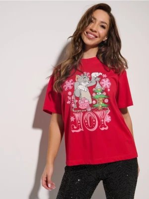 Sinsay - Koszulka z motywem świątecznym Tom and Jerry - czerwony