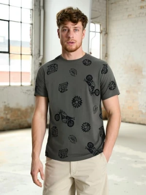 Sinsay - Koszulka z nadrukiem allover - khaki