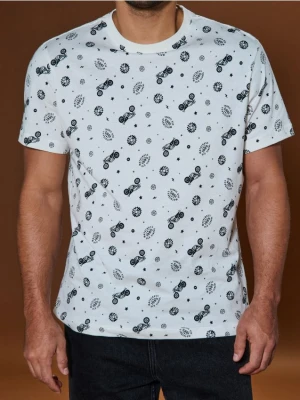 Sinsay - Koszulka z nadrukiem allover - kremowy