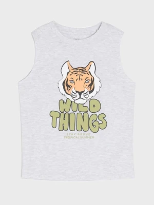 Sinsay - Koszulka z nadrukiem bez rękawów - szary