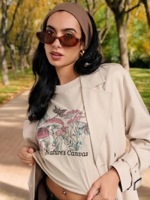 Sinsay - Koszulka z nadrukiem - beżowy