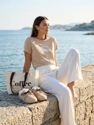 Sinsay - Koszulka z nadrukiem - beżowy