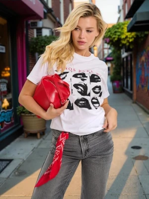 Sinsay - Koszulka z nadrukiem - biały