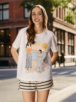 Sinsay - Koszulka z nadrukiem - biały