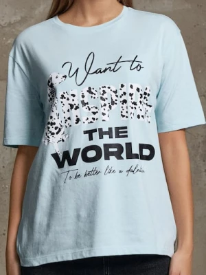 Sinsay - Koszulka z nadrukiem - błękitny