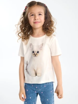 Sinsay - Koszulka z nadrukiem kota - biały