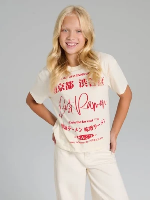 Sinsay - Koszulka z nadrukiem - kremowy