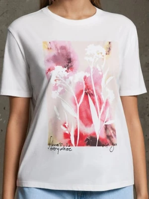 Sinsay - Koszulka z nadrukiem - kremowy