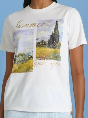 Sinsay - Koszulka z nadrukiem - kremowy