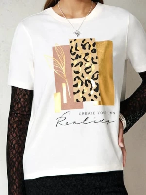 Sinsay - Koszulka z nadrukiem - kremowy