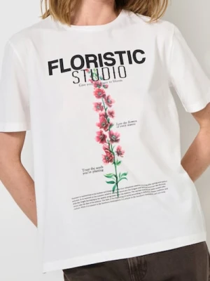 Sinsay - Koszulka z nadrukiem - kremowy