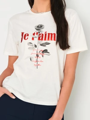 Sinsay - Koszulka z nadrukiem - kremowy